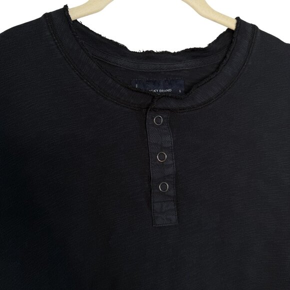 Lucky Brand Black Long Sleeve Snap Henley, L - Picture 4 of 9